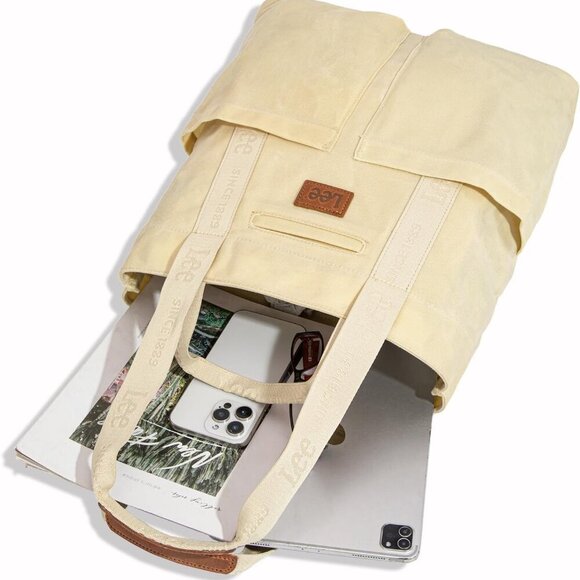 x Lee Canvas Tote Bag for Women with 2 Front Pockets Top-Handle Handbag & Should - Picture 3 of 6